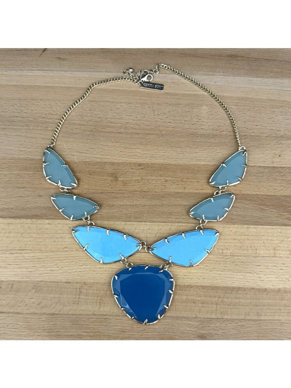 Kendra Scott Marisol Blue Statement Bib Pendant Necklace Gold Tone